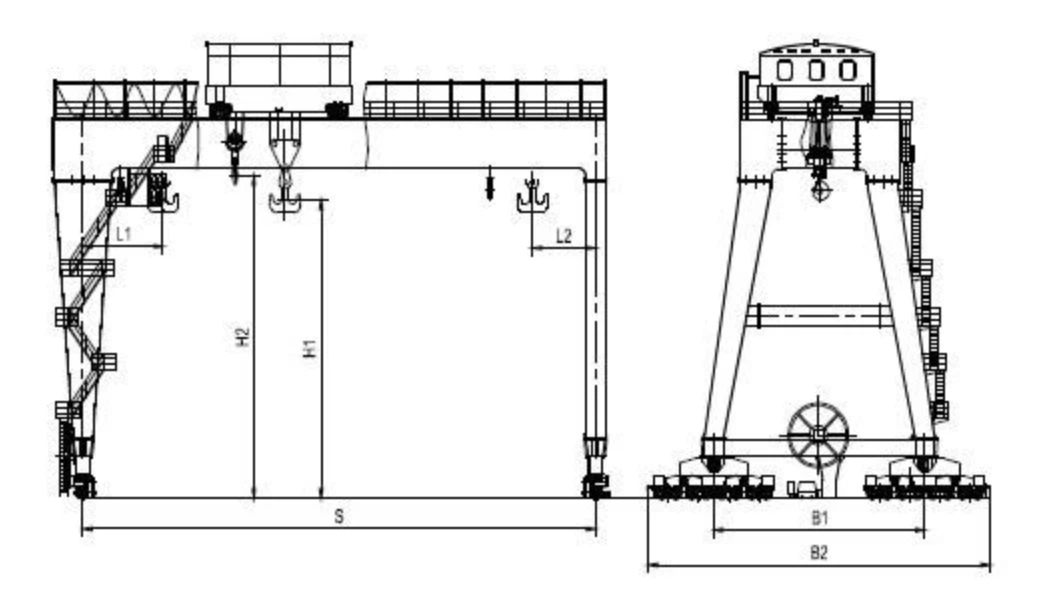 Technical drawings of double girder gantry crane