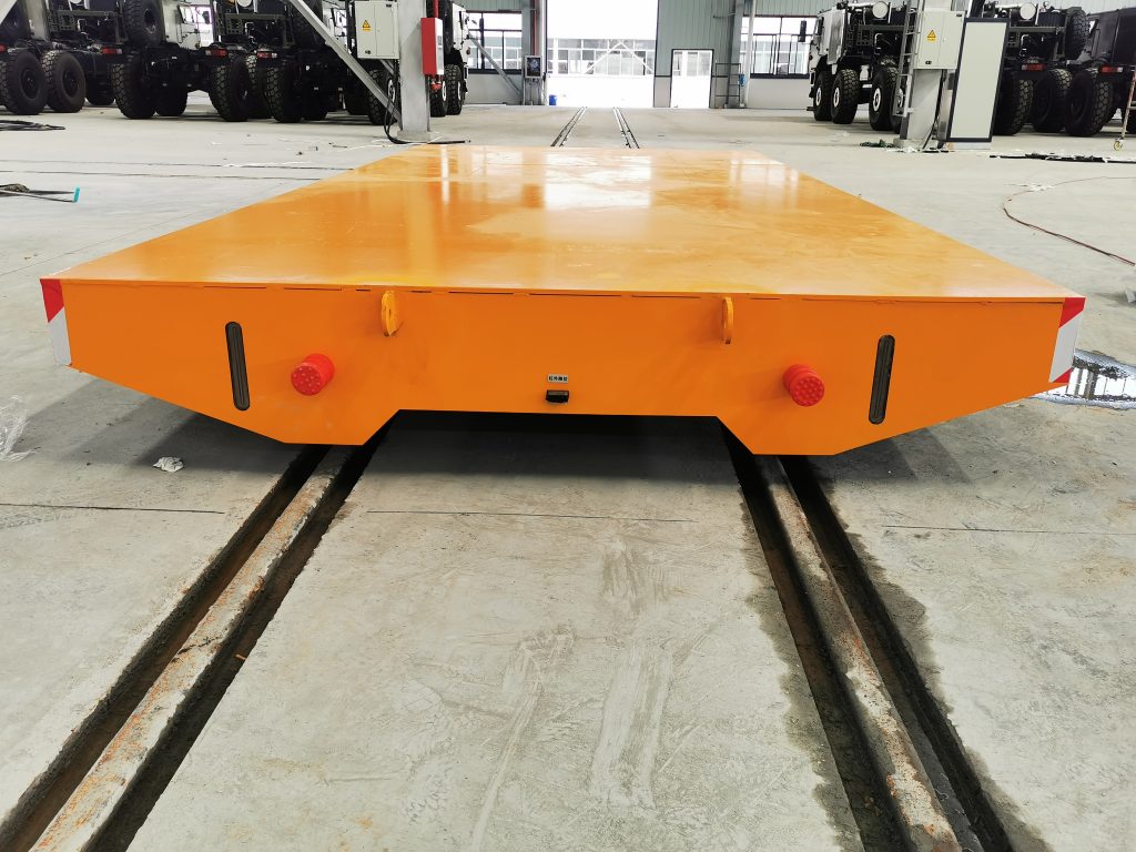 Indoor use of track-mounted electric transfer cart